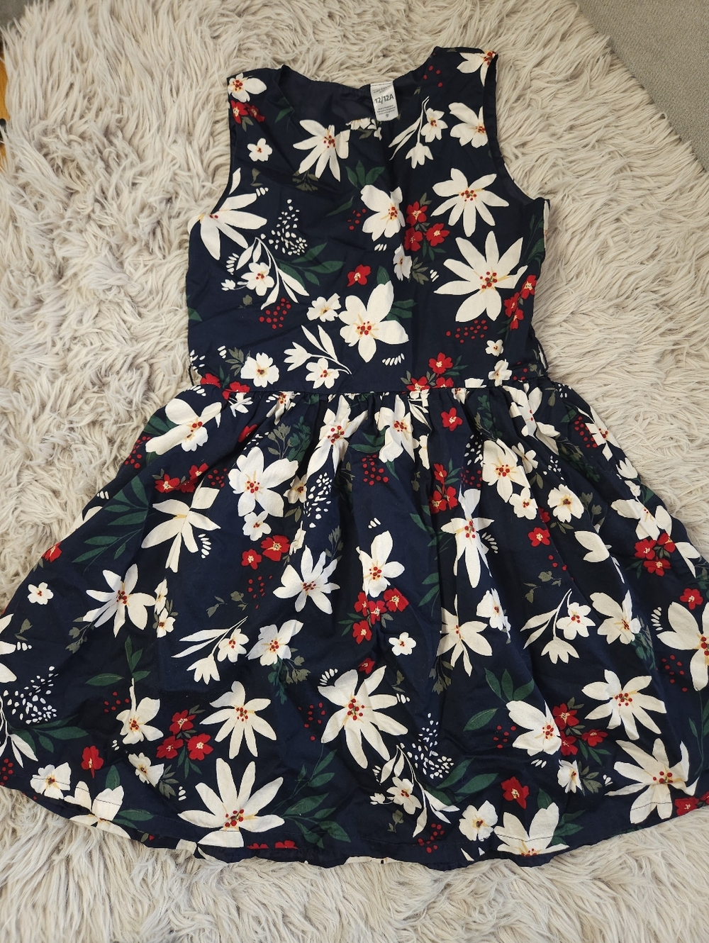 Carter’s Girls Floral Dress 12 Navy Sleeveless Fit & Flare Lined